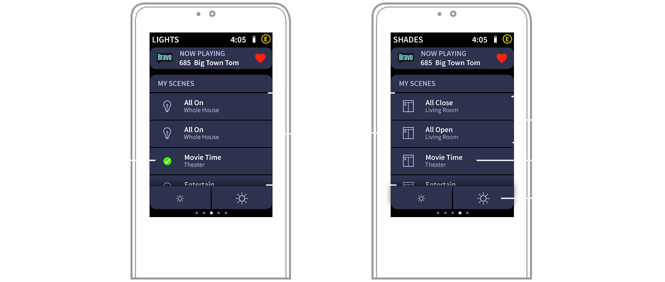 Crestron graphic showing two remote interfaces