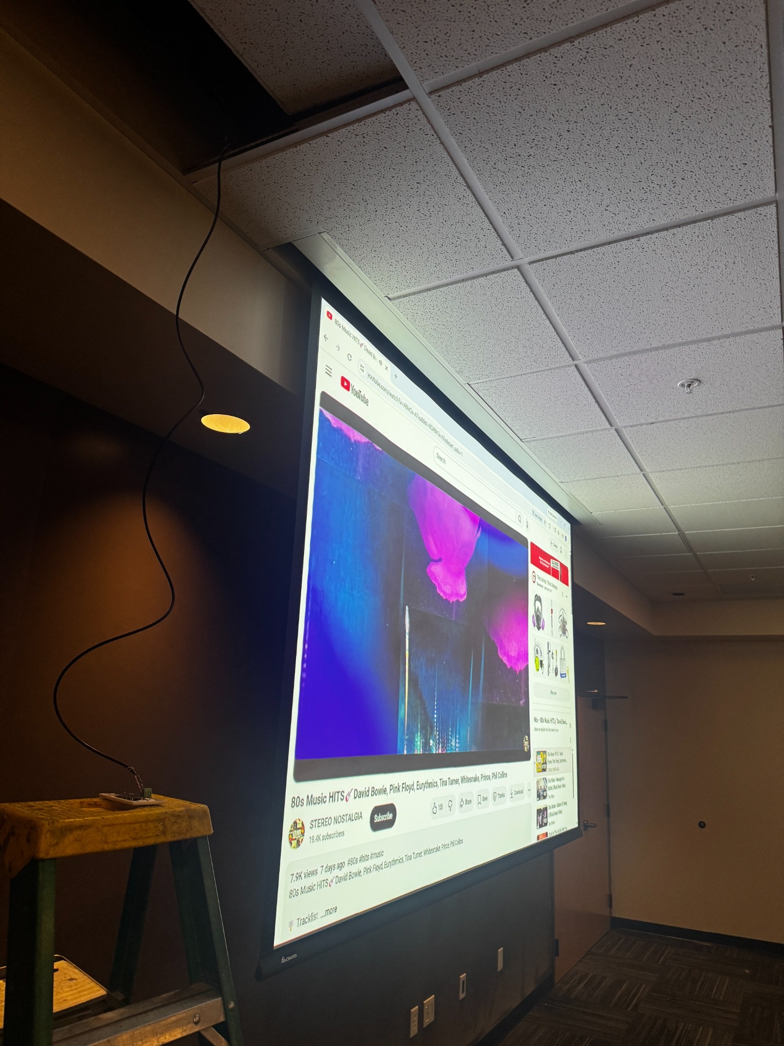 Sony laser projector and motorized screen being set up in one of the Cocopah banquet rooms