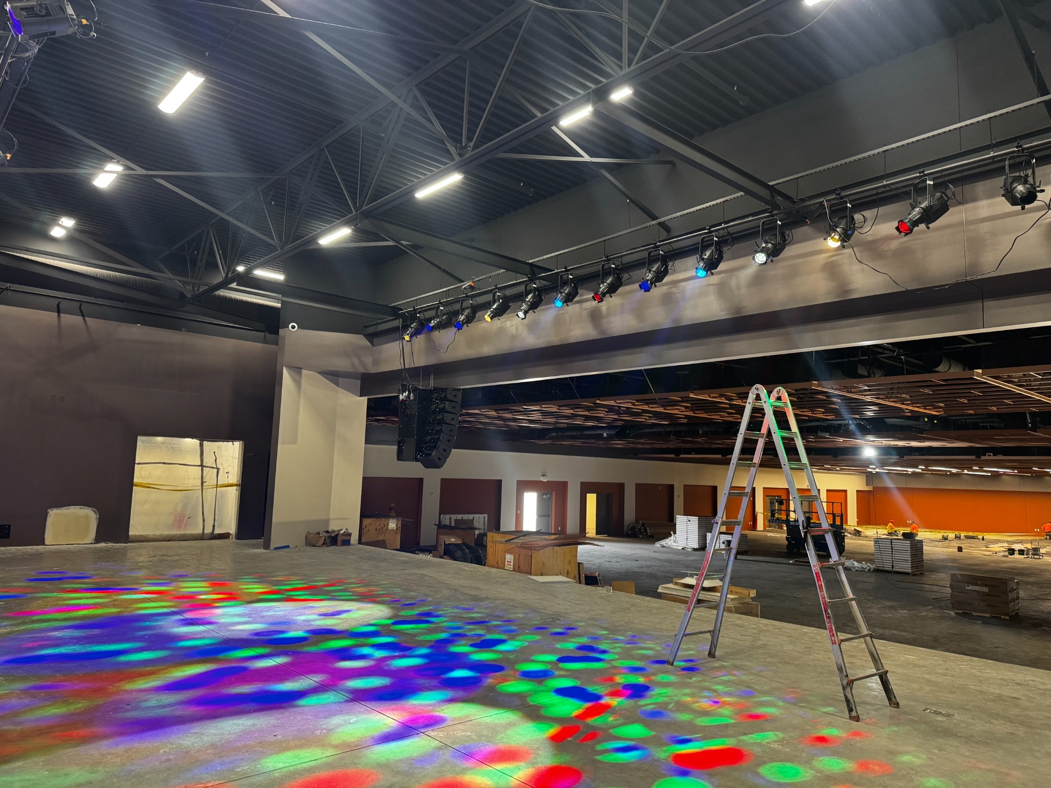 CHAUVET Professional stage lighting fixtures being programmed above the Cocopah Event Center floor
