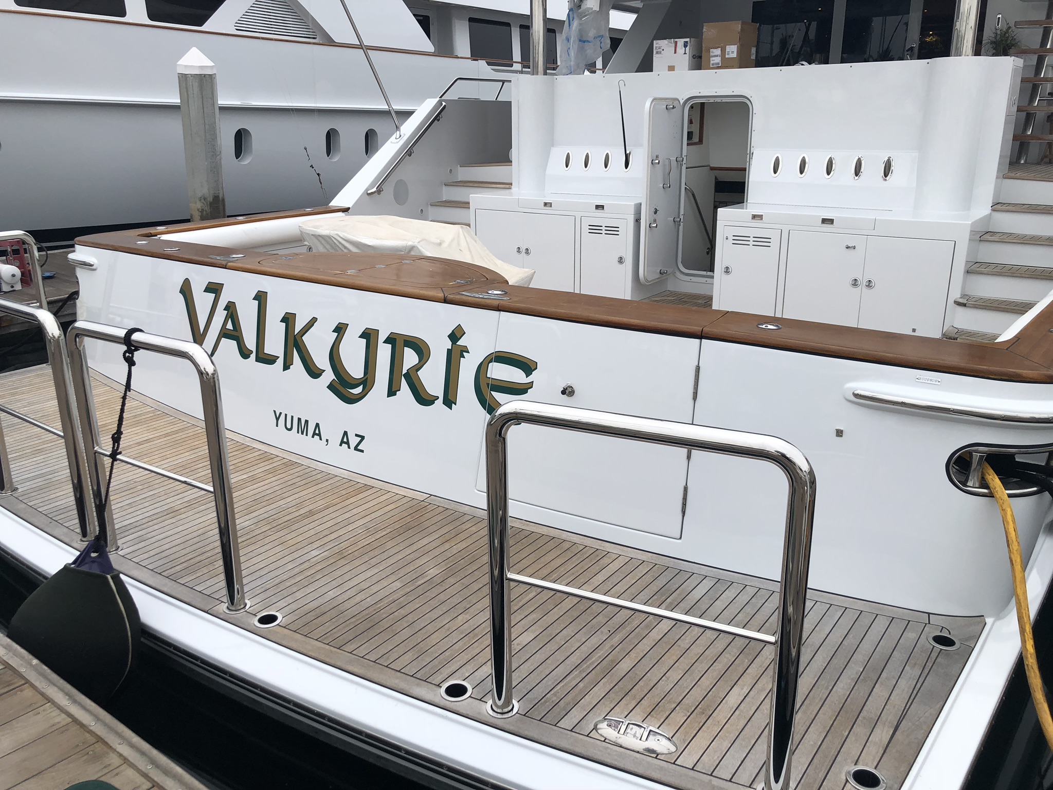 M/Y Valkyrie aft deck during yacht AV integration project