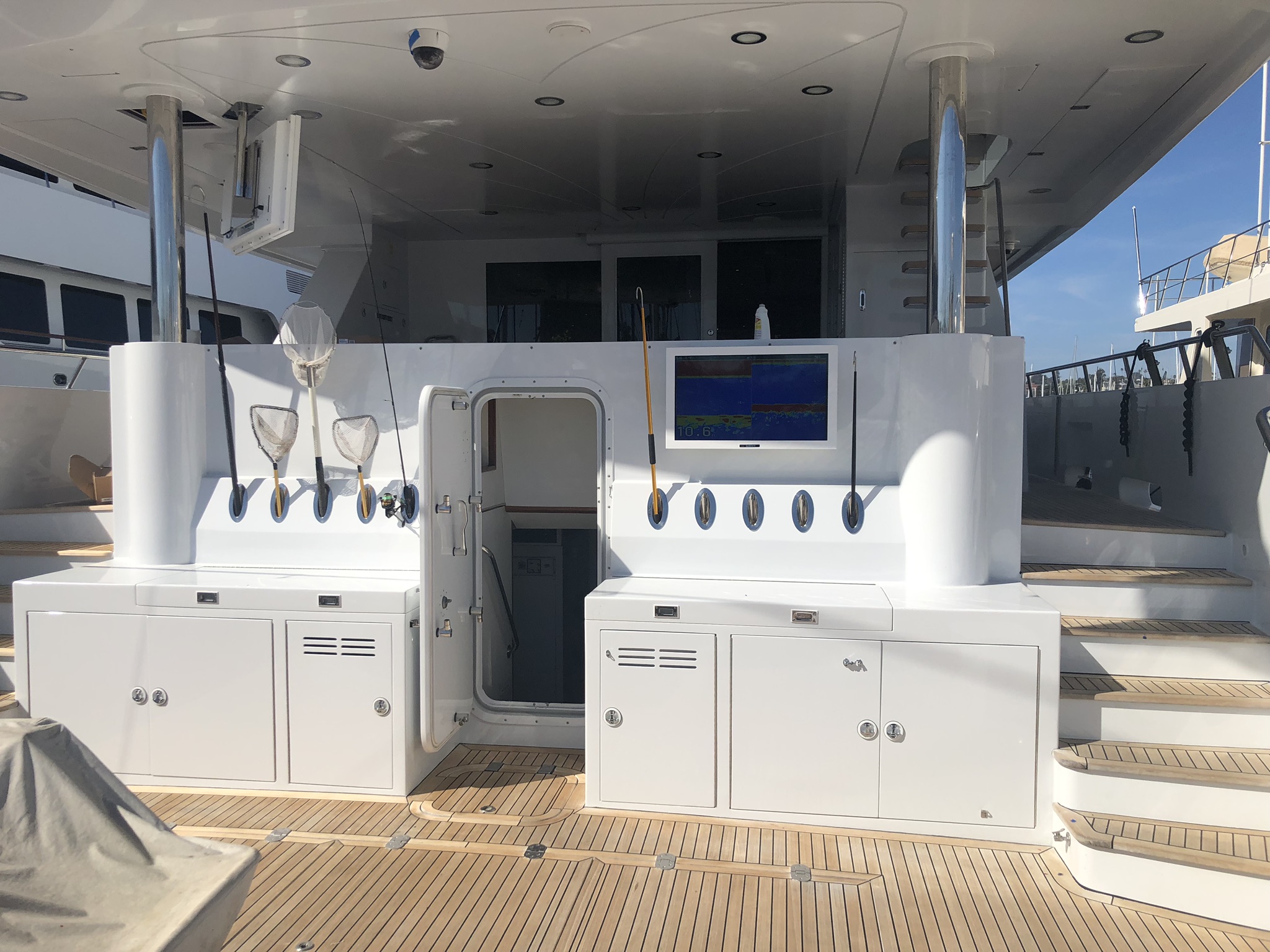Outdoor display on aft deck of M/Y Valkyrie