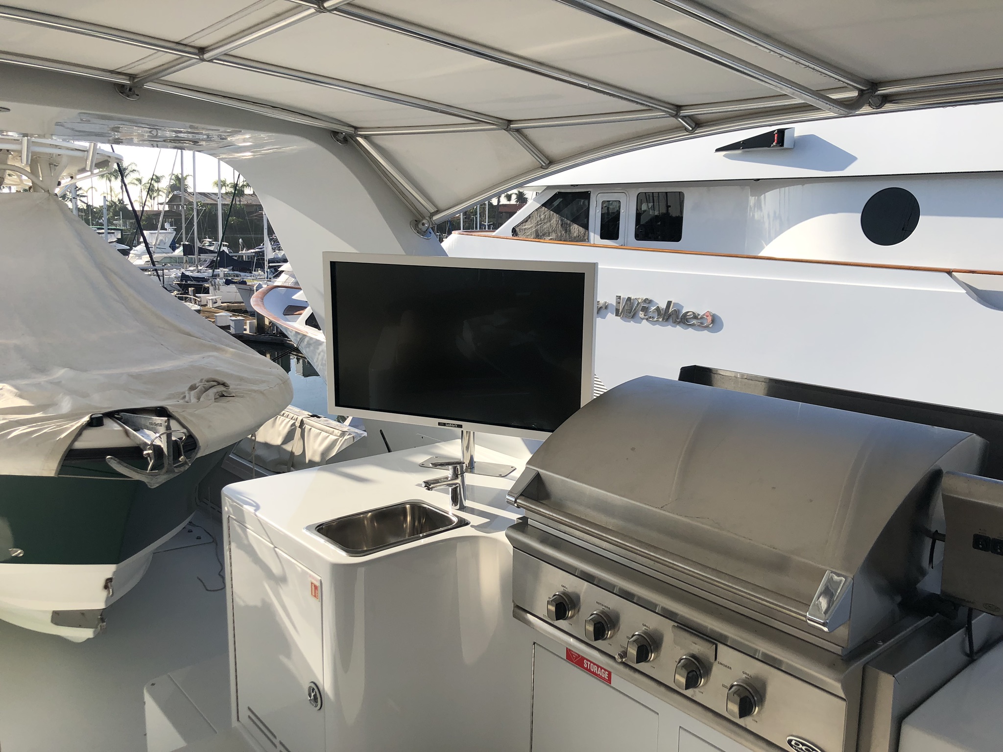 Outdoor yacht television on M/Y Valkyrie upper deck
